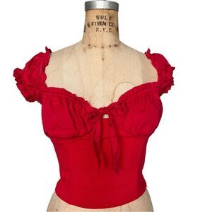 I.A.M.GIA Red Corset-Style Crop Top With Tie Detail Size S